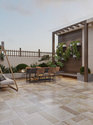 Beige Lime Stone Tiles Limestone Exterior Tiles Decoration For High End Courtyards
