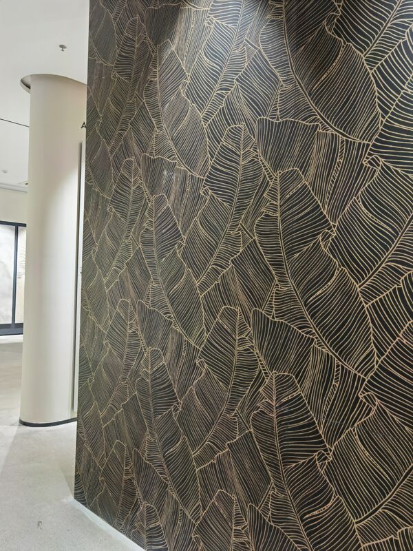 Modern Design Custom Stone Slab Artistic Stone Slab Black And Gold Banana Leaf